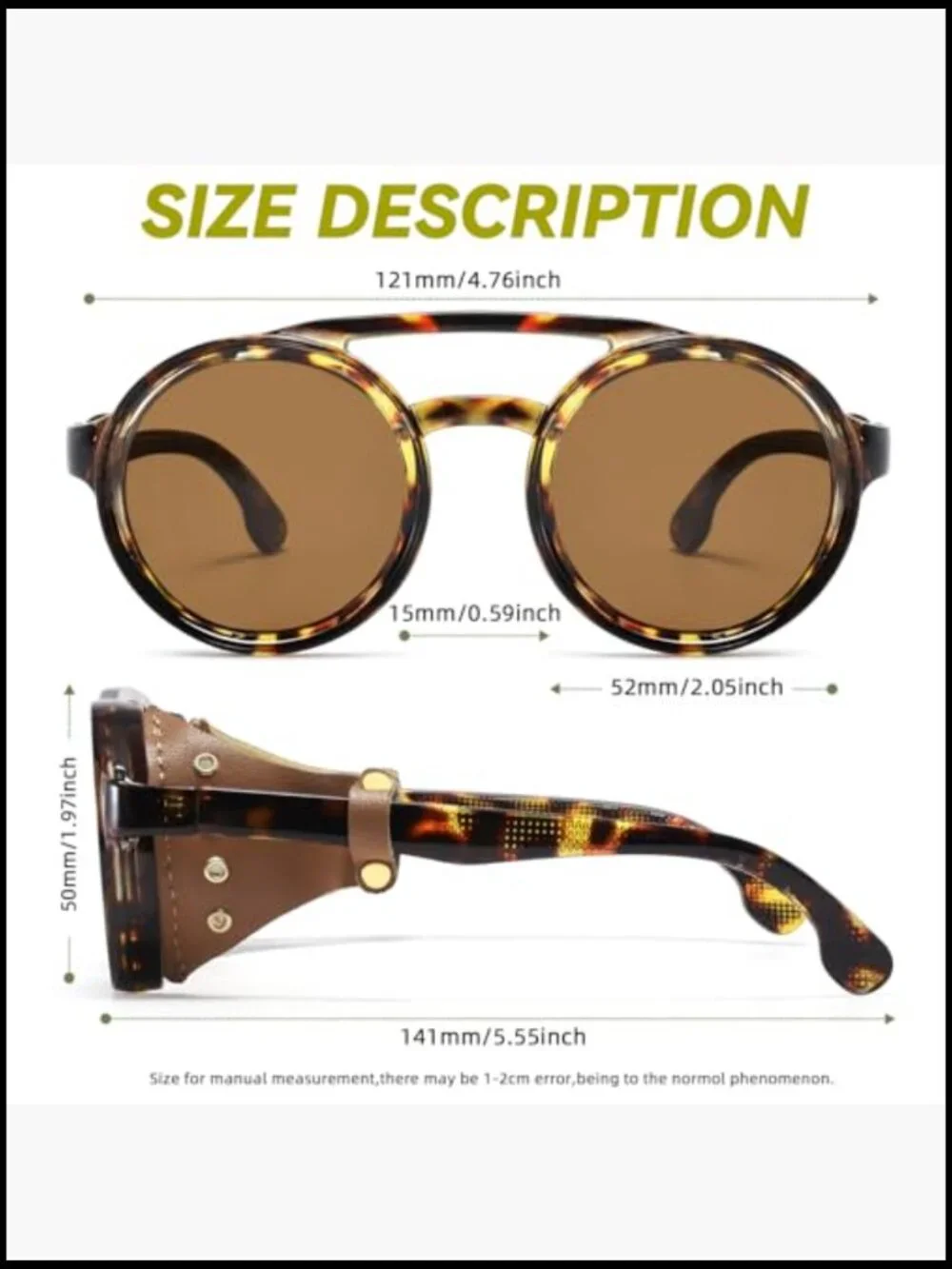 Retro Round Steampunk Polarized Sunglasses with Leather Side Shield